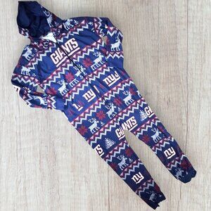 NFL New York NY Giants Fair Isle One Piece Ugly Pajama Holiday Hoodie Adult L